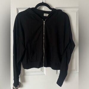 Ardene Black Ribbed Zip-Up Hoodie
